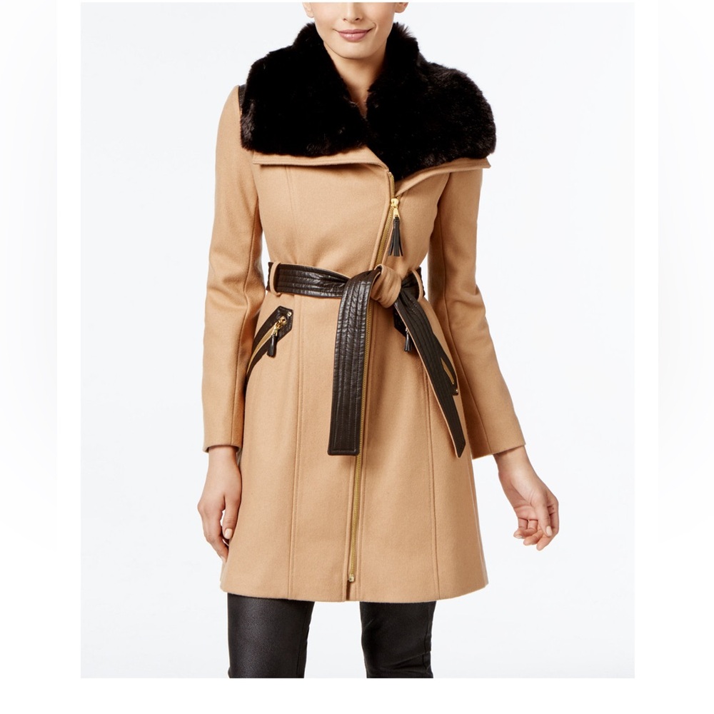 Women's Via Spiga Asymmetrical Faux-Fur-Collar Wrap Coat
